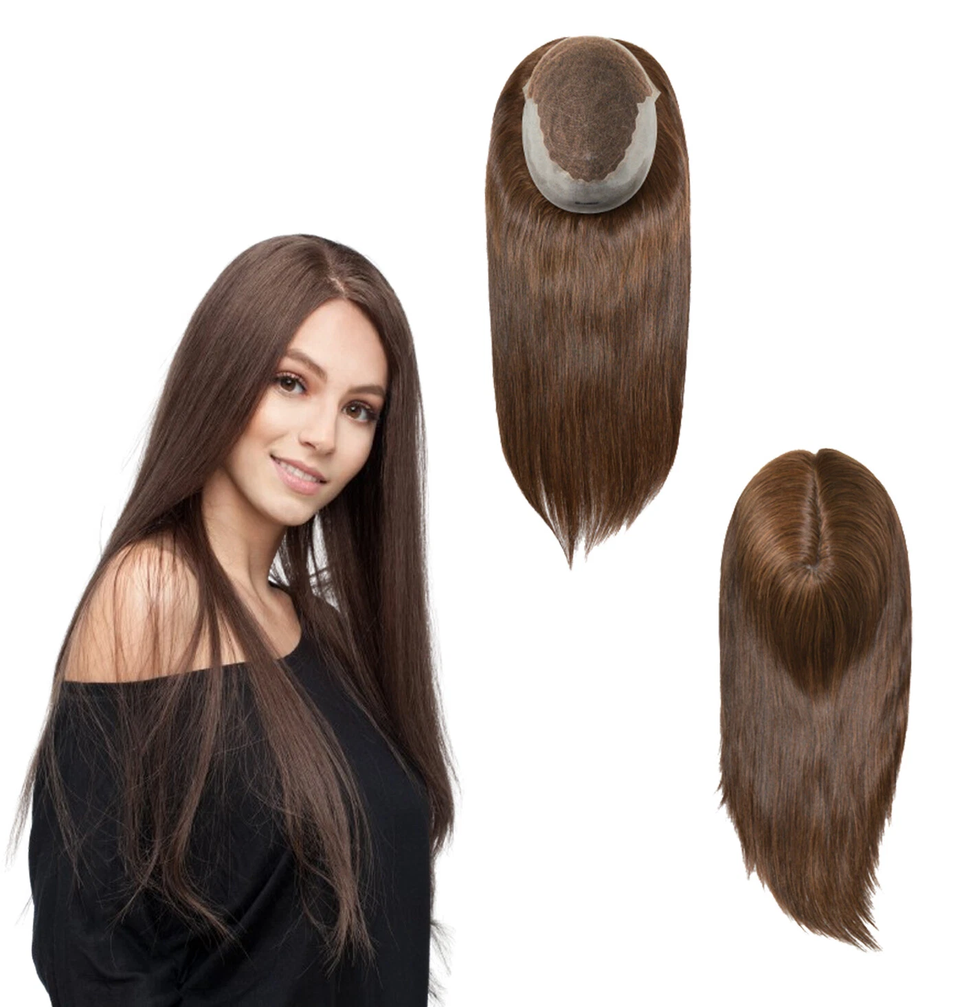 Women Topper 16'' Long Human Hair Q6L 7X9 Women Topper 16'' Long Human Hair Q6L 7X9